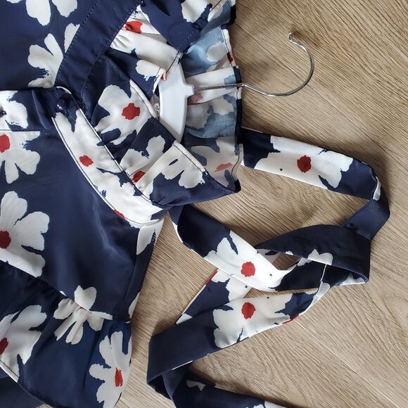 Saint Geraldine Navy Floral Tie-Neck Blouse with Ruffled Collar - Picture 10 of 10